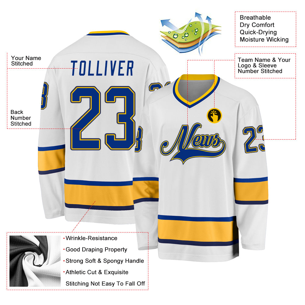 Custom White Royal-Gold Hockey Jersey