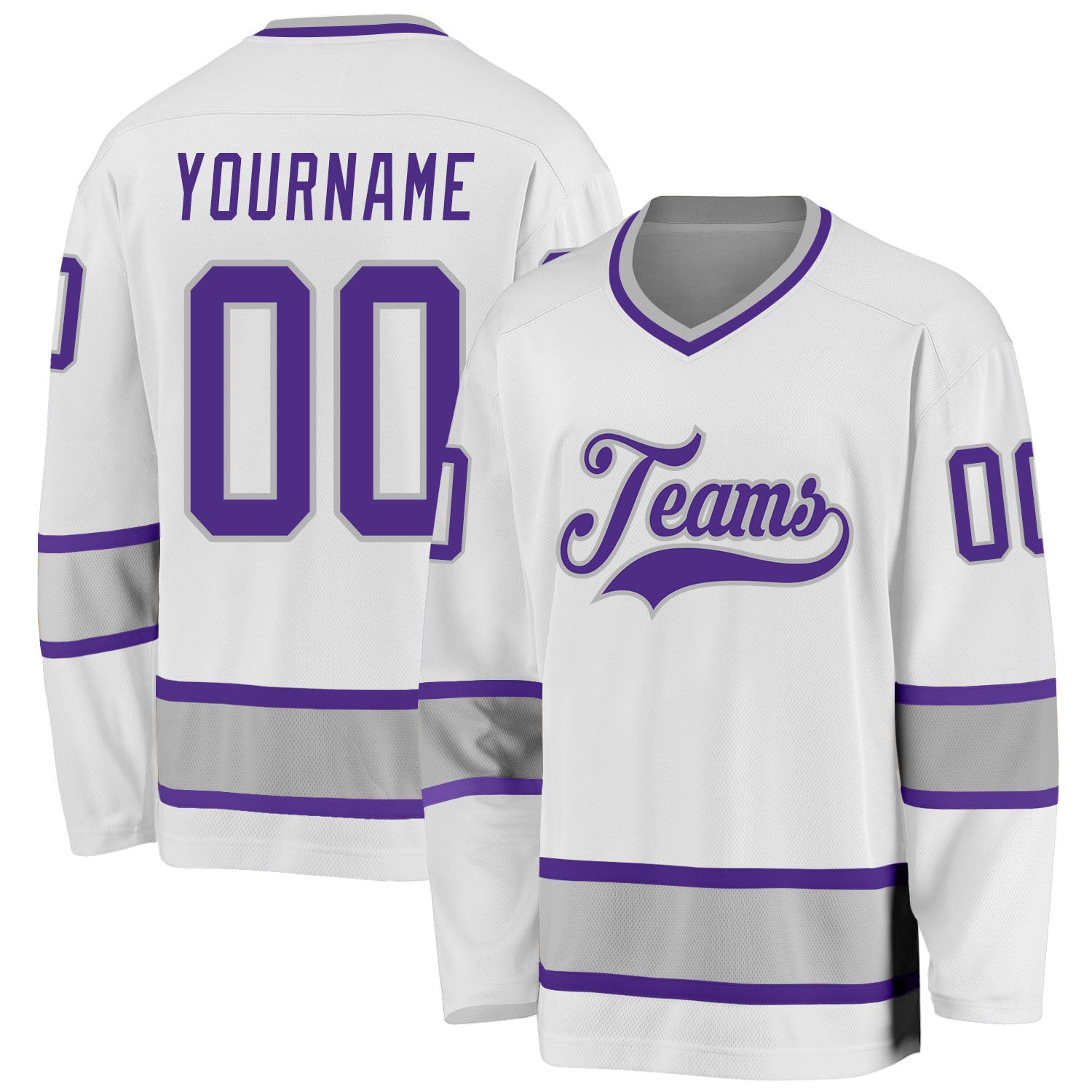 Custom White Purple-Gray Hockey Jersey