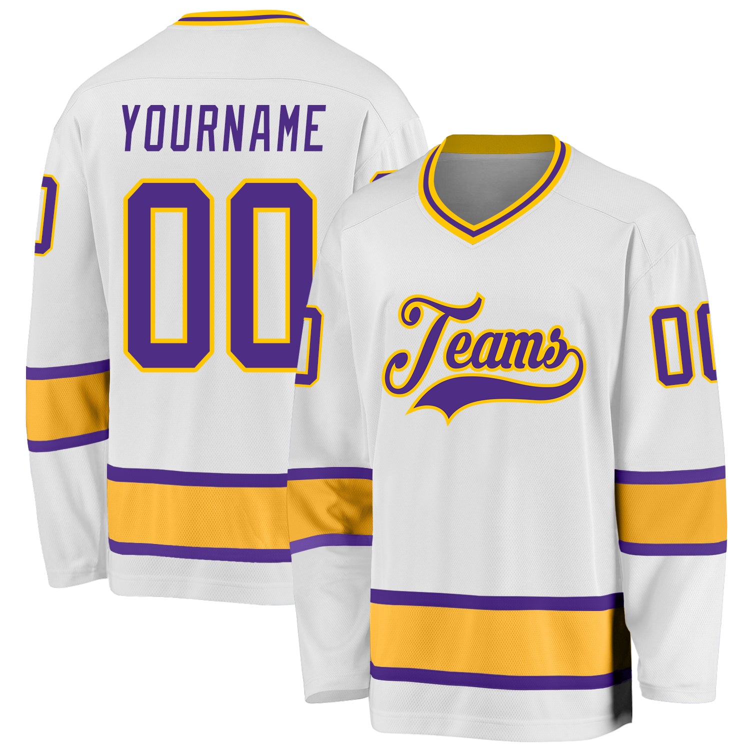 Custom White Purple-Gold Hockey Jersey