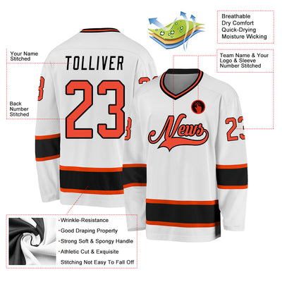 Custom White Orange-Black Hockey Jersey