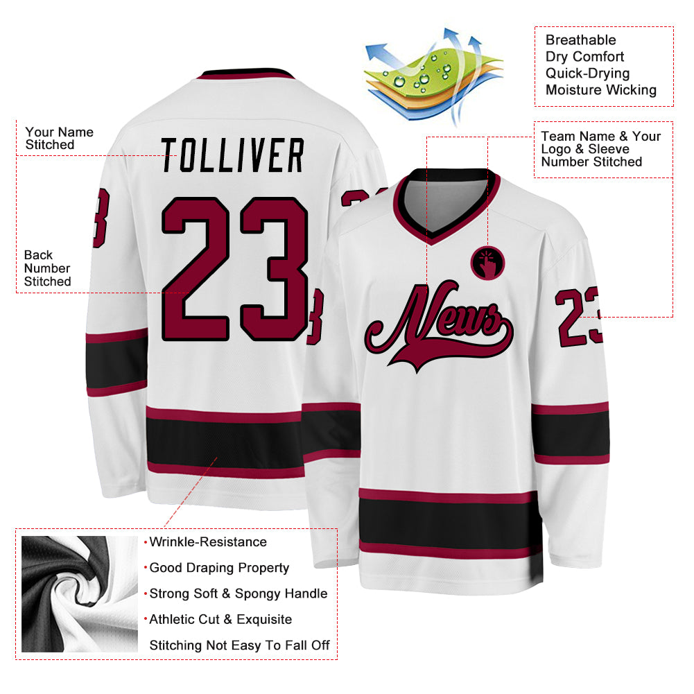 Custom White Maroon-Black Hockey Jersey