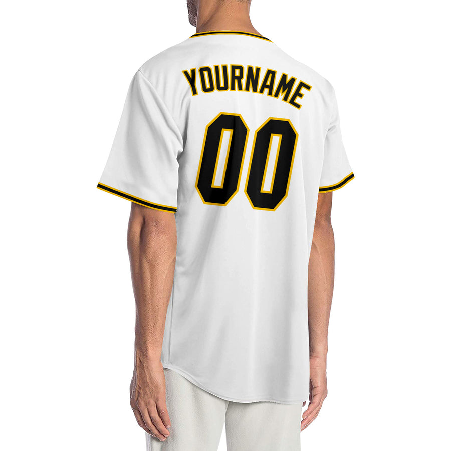 Custom White Black-Gold Authentic Baseball Jersey