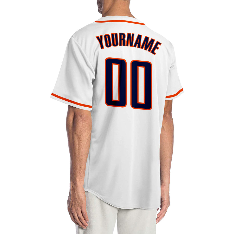 Custom White Navy-Orange Authentic Baseball Jersey