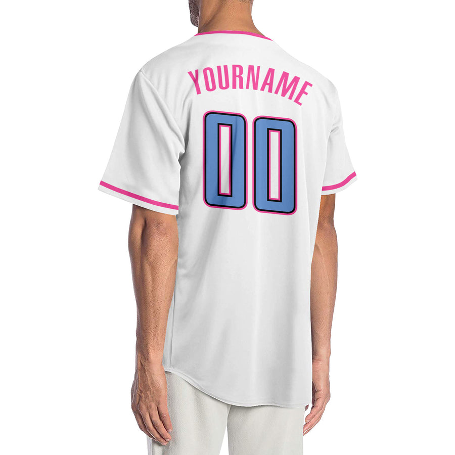 Custom White Light Blue-Pink Authentic Baseball Jersey