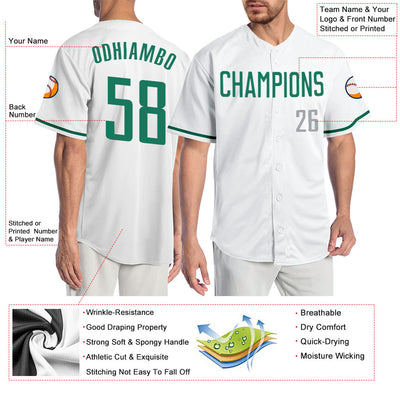 Custom White Kelly Green-Gray Authentic Baseball Jersey