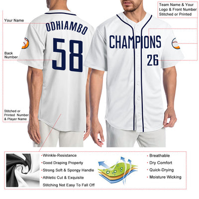 Custom White Navy Authentic Baseball Jersey