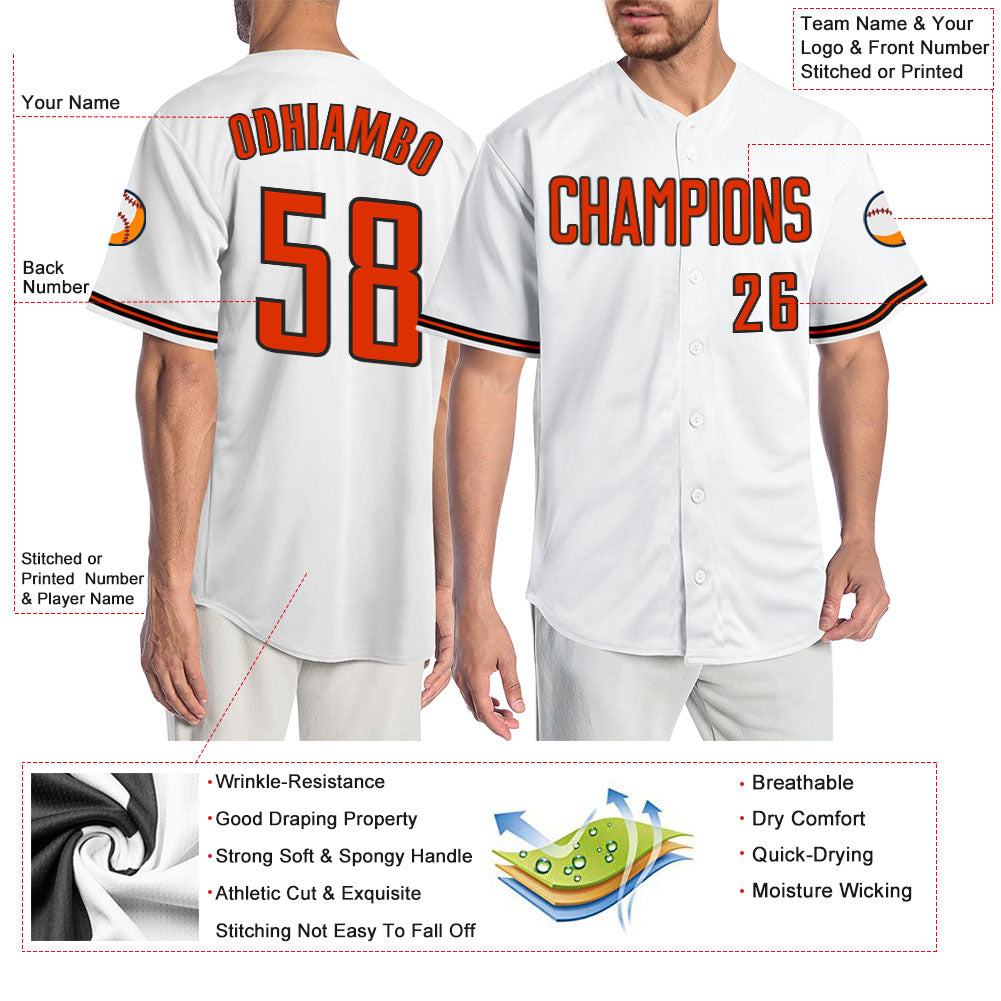 Custom White Orange-Black Authentic Baseball Jersey Youth Size:M