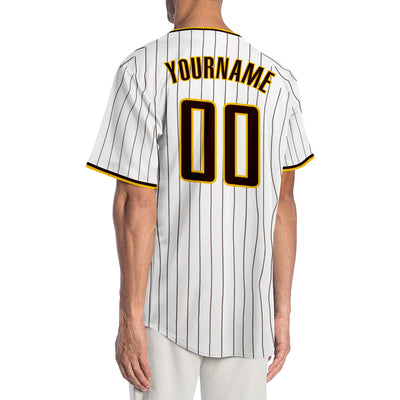 Custom White Brown Pinstripe Brown-Gold Authentic Baseball Jersey