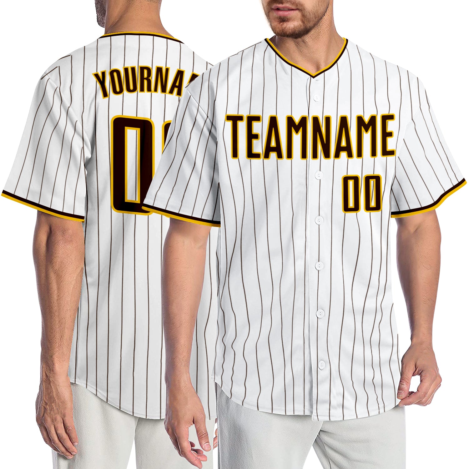 Custom White Brown Pinstripe Brown-Gold Baseball Jersey – FanCustom