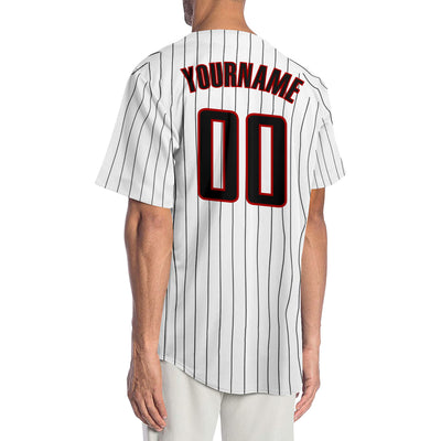 Custom White Black Pinstripe Black-Red Authentic Baseball Jersey