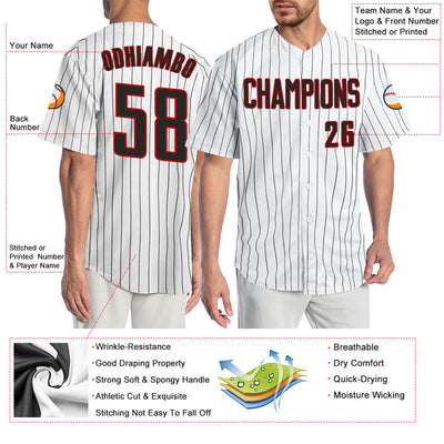 Custom White Black Pinstripe Black-Red Authentic Baseball Jersey