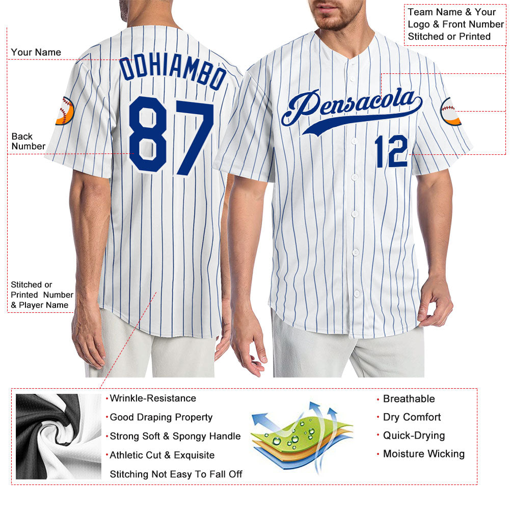 Custom White Royal Pinstripe Royal-White Authentic Baseball Jersey