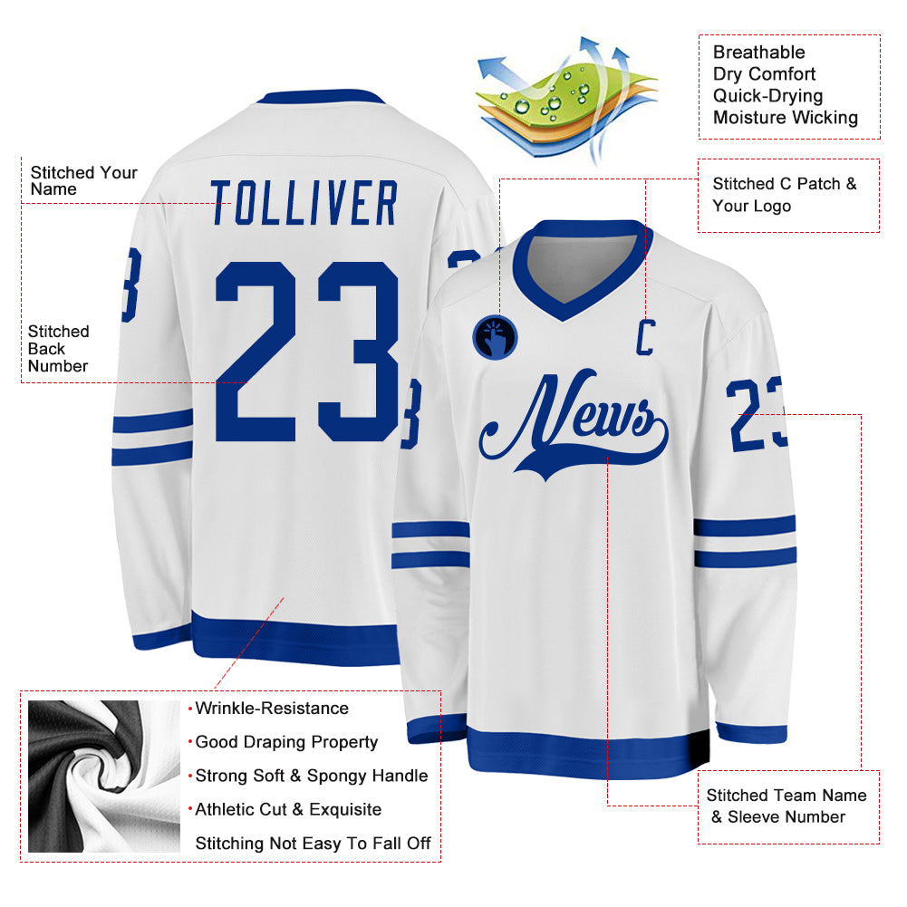 Custom White Royal Hockey Jersey