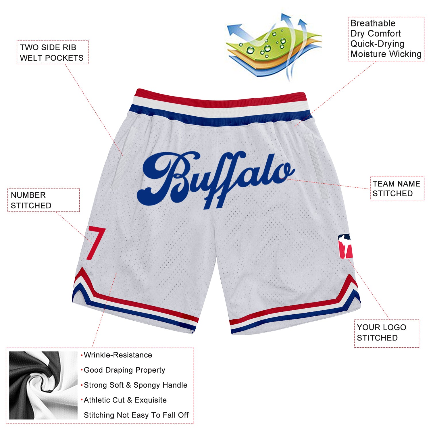 Custom White Royal Authentic Throwback Basketball Shorts