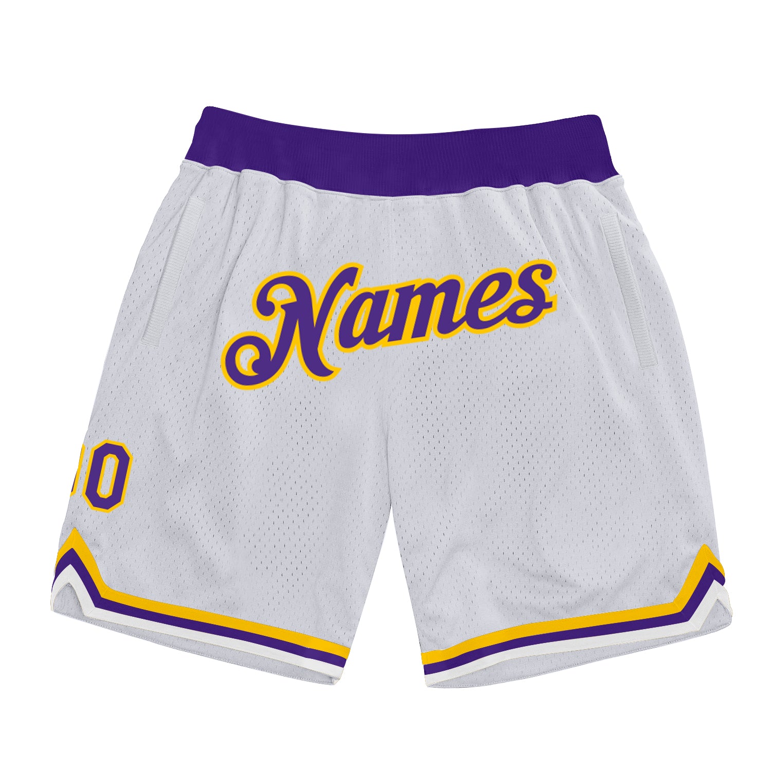 Custom White Purple-Gold Authentic Throwback Basketball Shorts