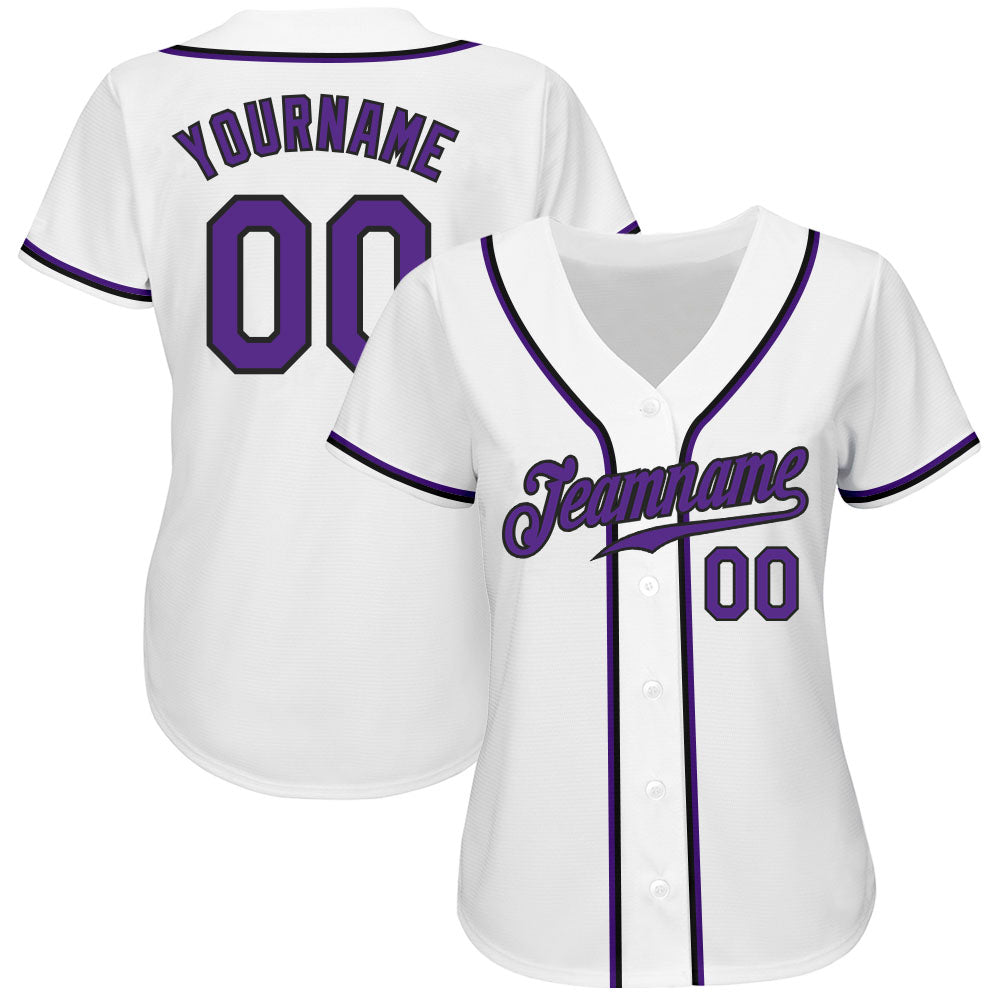 Custom Purple White-Black Authentic Baseball Jersey Youth Size:M