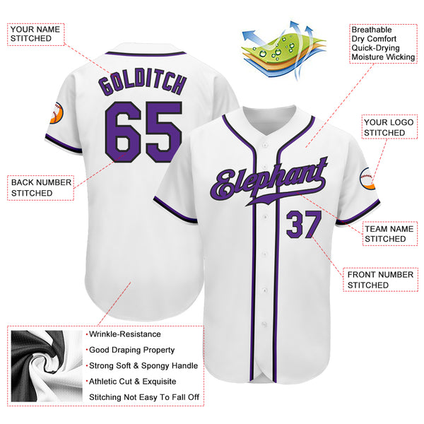 Custom White Purple-Black Authentic Baseball Jersey