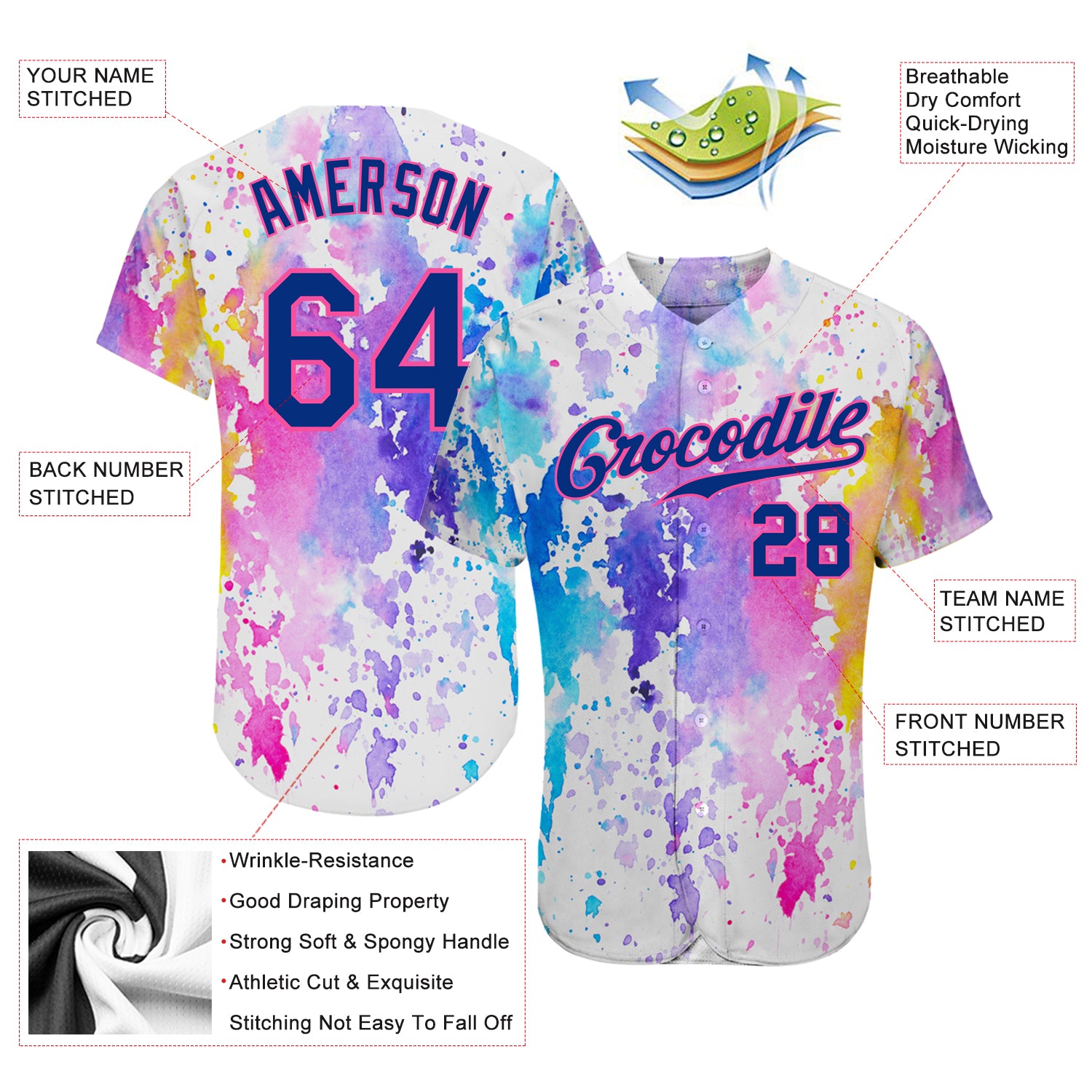 Custom Baseball Jersey Pink White-Royal 3D Pattern Design Authentic Men's Size:3XL