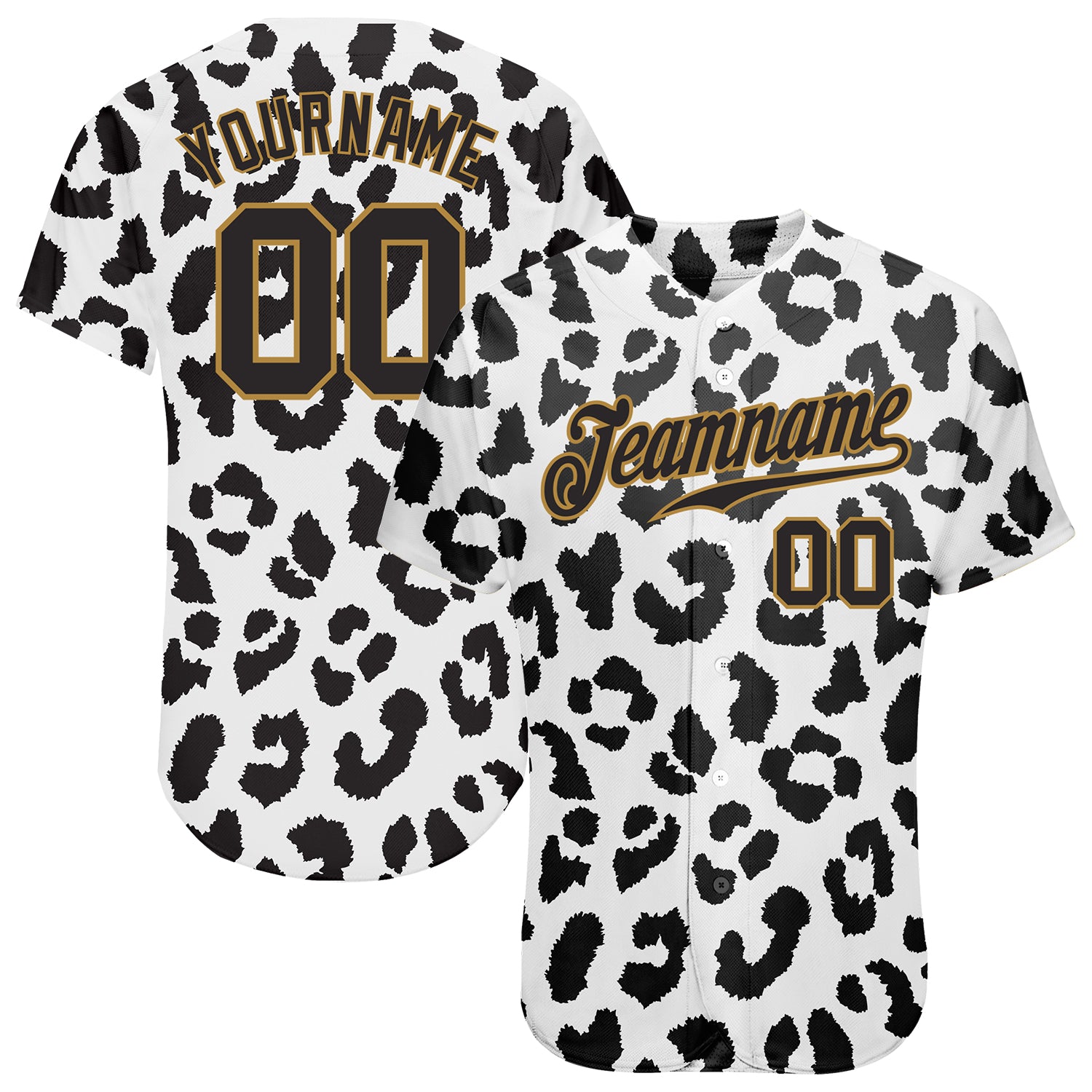 Custom White Black-Old Gold 3D Pattern Design Leopard Authentic Baseball Jersey