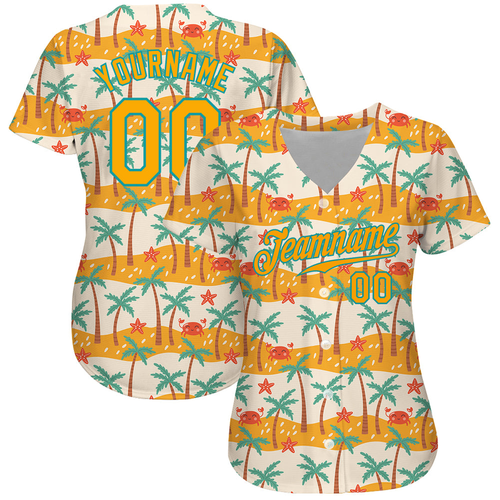 Custom 3D Pattern Baseball Jersey Teal White-Teal Design Hawaii