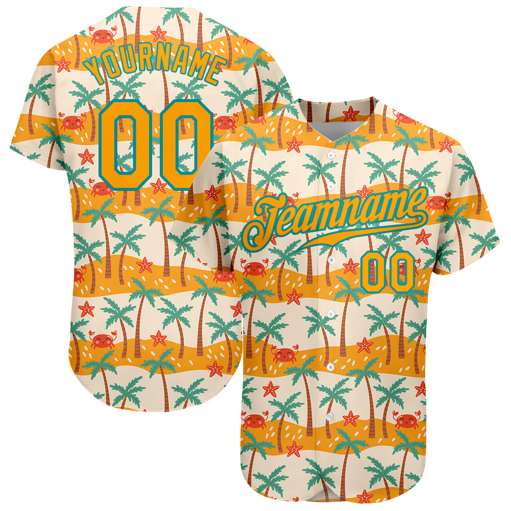 Custom 3D Pattern Baseball Jersey Teal White-Teal Design Hawaii