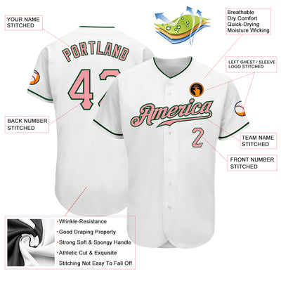 Custom White Medium Pink-Green Authentic Baseball Jersey