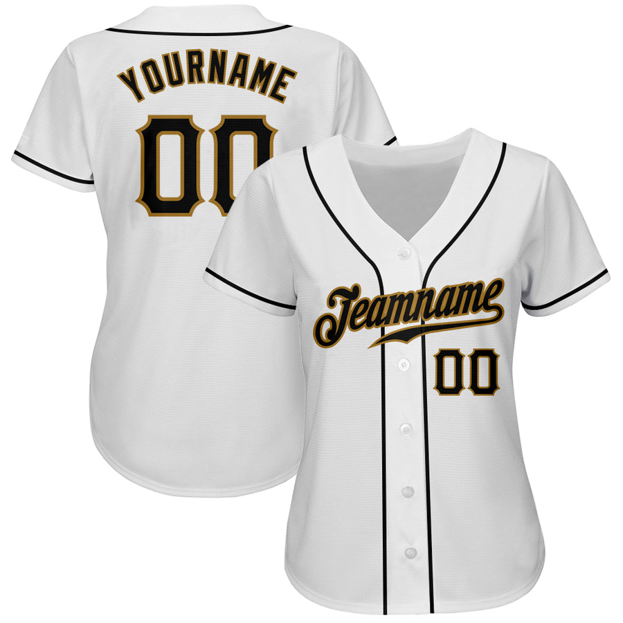 Custom White Black-Old Gold Authentic Baseball Jersey