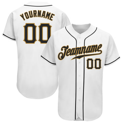 Custom White Black-Old Gold Authentic Baseball Jersey