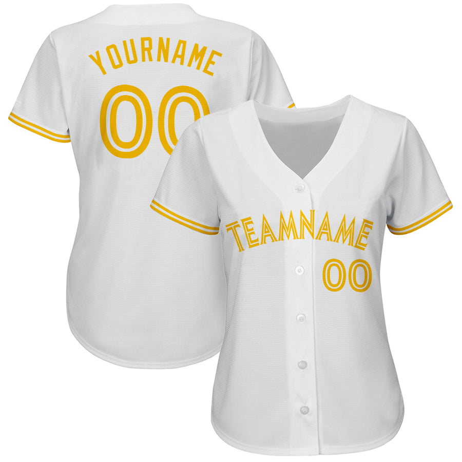 Custom White White-Gold Authentic Baseball Jersey